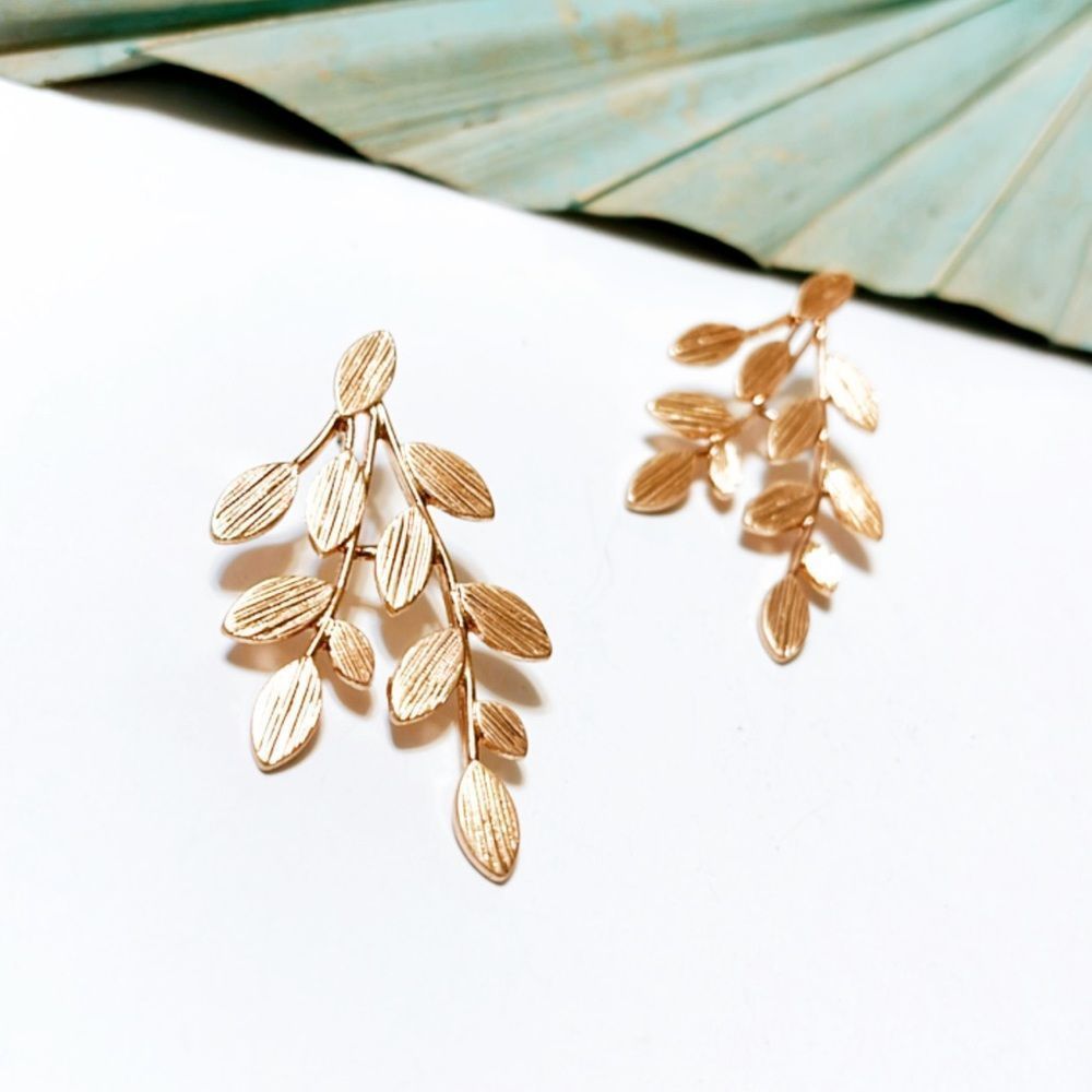Gold leaf earrings #184 - Picture 2 of 5
